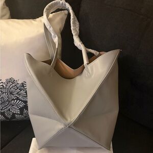 Gray leather Puzzle Tote Bag - Sleek Women’s Handbag